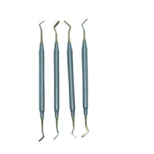 Ensemble de 4 cure-dents dentaires en acier inoxydable à double extrémité, poignée moletée, alimentation manuelle, résine composite, restauration, remplissage - Product Image 1