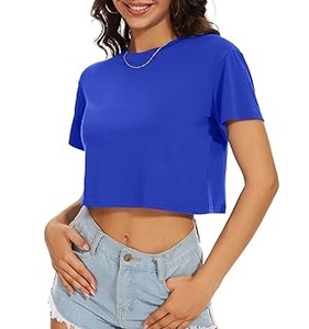 Camiseta Corta Lisa Azul para Mujer, Camiseta Corta de Primera Calidad, Camisetas Extra Grandes, Camisetas Sostenibles para Chicas, Gran Venta - Product Image 3