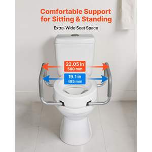 300 Lbs Load Capacity Elevated 3.5-Inch Lift Height Toilet Seat Riser Padded Handles Widened Commode Bathroom Safety Equipment - Product Image 5