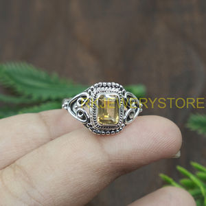 Bague en argent sterling 925 avec pierre précieuse citrine naturelle, faite à la main, style vintage bohème, bague statement, coupe coussin, bijoux en cristal jaune pour femme - Product Image 5