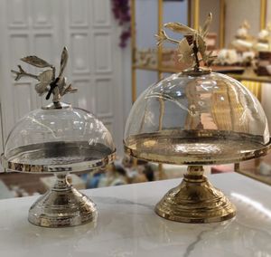 Stainless Steel Pastries Display <b>Stand</b> With Dome Antique Design Customized Shape <b>Cake</b> <b>Stand</b> With <b>Glass</b> Dome - Product Image 3