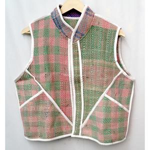 Chinese Style <b>Women's</b> Short Vintage Patchwork <b>Vest</b> with V-Neck Criss-Cross Design Breathable Eco-Friendly 100% Cotton Outerwear - Product Image 5