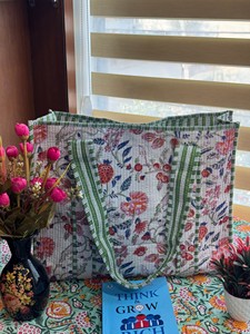 Indian <b>Boho</b> Hand Block Print Quilted Cotton Tote <b>Bag</b> Women Shoulder Handbag Travel Market <b>Bag</b> Handmade Gift - Product Image 2