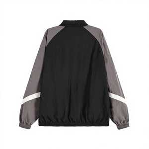 Veste de survêtement unisexe noire à blocs de couleur, manches longues, col montant, style sportif, légère en polyester, pour le printemps - Product Image 2