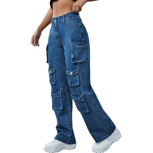Jeans de mujer estilo hip hop urbano, transpirables, holgados, para primavera/verano, con múltiples bolsillos, pantalones cargo de cintura alta a la moda. - Product Image 3