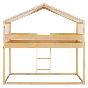 Letto a Castello in Legno Naturale con Tenda per Bambini, Modello Twin Over Twin, SKU Vecchio LT000708AAM - Product Image 5