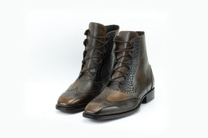 Bottes à lacets en cuir véritable pour hommes, bottines à lacets en cuir véritable gaufré crocodile, chaussures habillées classiques de luxe en cuir pour hommes - Product Image 6