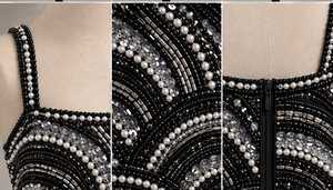 Robe de soirée noire sans manches, longueur genou, luxueuse, ornée de perles brodées à la main, respirante, ODM - Product Image 5