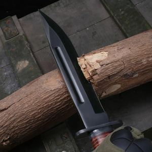 Couteau Bowie professionnel LEGACY BLADES en acier au carbone, revêtement noir, lame tranchante comme un rasoir, manche en bois, étui en cuir, OEM, camping - Product Image 5