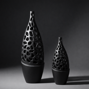 Luxury Hollow Cut-Out Matte Black Metal <b>Vase</b> Elegant Artistic Handcrafted Modern Home Decor Centerpiece Single Unit Only - Product Image 3