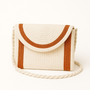 Bolso de Mano de Cuerda de Algodón Trenzada Estilo Bohemio Hecho a Mano para Mujer |   Bolso de Hombro Tejido Ecológico con Botón y Cremallera para Uso Diario - Product Image 1