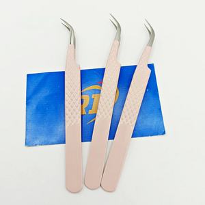 Pince à épiler professionnelle de haute qualité pour extensions de cils, en acier inoxydable, avec poignée ergonomique rose et diamant, courbée - Product Image 2