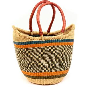 Casual Handmade Seagrass <b>Handbags</b> Leather Handles Diamond Pattern Woven Straw Tote Bag <b>Summer</b> Purse - Product Image 2
