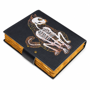 NEW ERA Cat Journal <b>A5</b> Leather Vintage Hardcover Thread Sewing Cat Skull Grimoire Deckle Edge Cotton Paper Witchcraft Supplies - Product Image 2