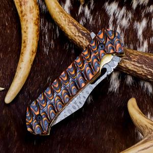 Couteau pliant en acier Damas avec verrouillage interne, manche en bois Pakka, étui de transport vertical, couteau de poche EDC pour la chasse et le camping, couteau personnalisé OEM - Product Image 3