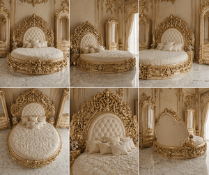 <b>Round</b> Shape Wooden Carved Bed for King Palace French Style Fancy Wooden Bed With Side <b>Stools</b> Queen Size Wooden Bed Set - Product Image 3