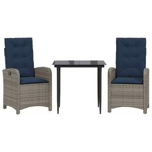 3-Piece Gray Poly <b>Rattan</b> Patio Dining Set with <b>Cushions</b> <b>Garden</b> Sets - Product Image 2