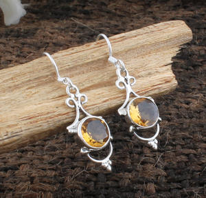 ต่างหูหยดน้ำซิทรินธรรมชาติ 925 เงินสเตอร์ลิงทำด้วยมือหรูหรางานแต่งงานเครื่องประดับสตรี - Product Image 3