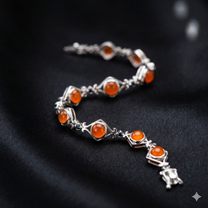 Vintage 925 Sterling <b>Silver</b> Carnelian Geometric Link Design Bezel Set Orange Gemstone Women's AAA Quality Gift Party Everyday - Product Image 4