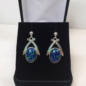 Boucles d'oreilles pendantes en argent sterling avec pierres d'azurite, chrysocolle, lapis-lazuli et malachite, bijoux tendance, cadeau élégant pour femme - Product Image 6