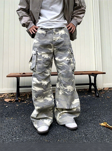 Pantalon cargo camouflage coupe ample jambe large streetwear longueur intégrale avec plusieurs poches taille à cordon style automne - Product Image 2