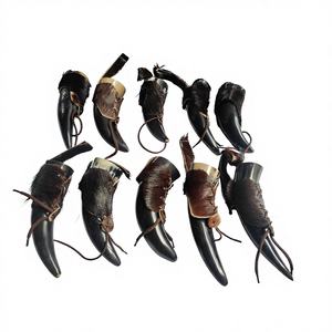 Funda de cuero de cabra con recipiente para beber de cuerno de buey 100% auténtico de primera calidad, gran capacidad, auténtico recipiente para beber de cuerno de búfalo, ideal, nuevo. - Product Image 1