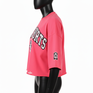 Camiseta corta para mujer, 180 algodón jersey premium, color rosa neón, estampado gráfico de águila, serigrafía de alta densidad, camiseta corta de algodón para mujer - Product Image 6