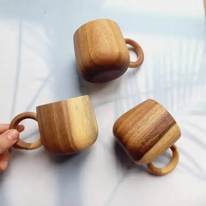 Natural Solid Wood Japanese Tea <b>Cups</b> Luxury Wooden Modern Design With Handle Tea Coffee Drinks <b>Cups</b> & <b>Saucers</b> - Product Image 1