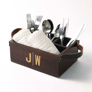 Portacubiertos de madera ecológico, forma rectangular, con asa de metal, múltiples compartimentos, para utensilios de cocina y hoteles. - Product Image 3