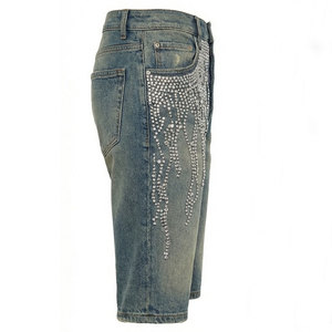 Fabricants de vêtements 2026 – Nouveauté : Shorts tissés personnalisés de haute qualité pour hommes, avec strass et effet délavé, idéaux pour l'été - Product Image 3