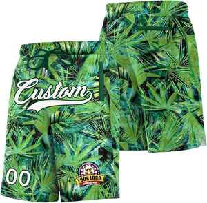 Pantalones Cortos de Baloncesto Sublimados Personalizados con Estampado de Plantas Verdes, Cintura Elástica, Transpirables, de Poliéster, para Hombre Adulto, con Logotipo del Equipo, para Verano - Product Image 1