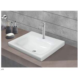 Modern glossy white 615x455x135mm rectangular ceramic wash basin wall hung floating semi pedestal kit - Product Image 1