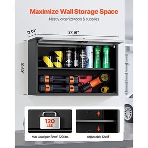Armadio Metallico da Parete 27.56L X 12.01P X 19.69A Pollici, Armadietto Galleggiante per Attrezzi da Garage con Porta a Ribalta, Capacità di Carico 240 Libbre - Product Image 2