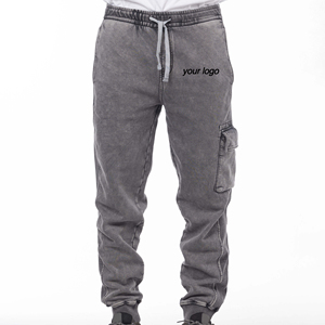 OEM Pantalon de jogging pour homme, coupe droite, taille mi-haute, délavé à l'acide, effet soleil, effet usé, uni, en polyester/coton épais, brodé, style vintage, décontracté - Product Image 2