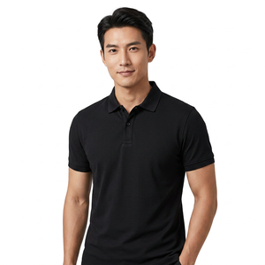 เสื้อโปโลผู้ชายสีดำล้วน แขนสั้น ผ้าถัก สไตล์ลำลอง ทรงปกติ - Product Image 2