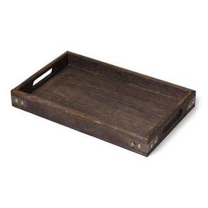 Rectangular Engineered Wood Tray Black Matte Finish <b>Deep</b> <b>Frame</b> Decorative Serving Tray with Cutout Handles - Product Image 4