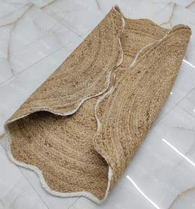 Tapis rond bohème en jute tissé à la main, bord festonné, tapis tressé en fibres naturelles, décoration rustique chic pour la maison - Product Image 6