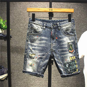 Pantaloncini da uomo Casual in Denim blu Denim per giovani Slim Fit <span class=keywords><strong>Chino</strong></span> personalizzato stile <span class=keywords><strong>Jeans</strong></span> intrecciato a vita media - Product Image 2