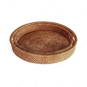 NEST & <b>SERVE</b> Woven Dinner Tray <b>Set</b> of 2, Table Bamboo Rattan Tray Food Fruit Storage - Product Image 6