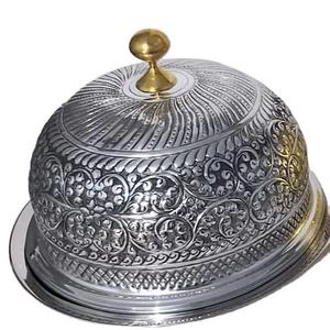 Couvre-plat en métal de qualité supérieure, plaqué or, texture martelée, pour hôtels et restaurants. - Product Image 5