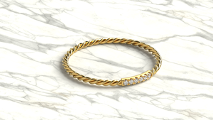 Luxury 18K Gold Plated Twisted Rope Diamond Ring Minimalist Six Stone <b>Bar</b> Eternity Ring Delicate Braided Band Jewelry For Women - Product Image 3
