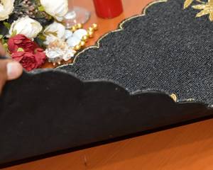 Black <b>Gold</b> Beaded <b>Table</b> <b>Runner</b> Rectangle Fabric Glam Handmade Mats - Product Image 2