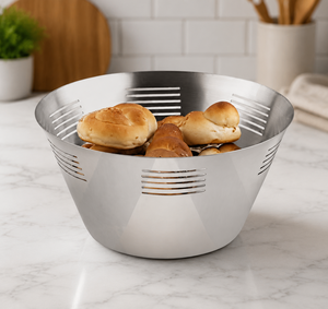 Stainless Steel Metal Designer <b>Bread</b> Serving <b>Basket</b> With 5 Lines Design for Hotel Restaurant Home Use - Product Image 1