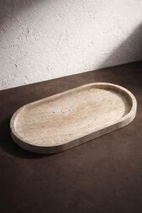 Plateau ovale en travertin beige, fait main, en pierre naturelle, organiseur de bijoux pour table de chevet, décoration intérieure - Product Image 2