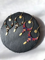 Boucles d'oreilles en macramé plaqué or, style bohème, perles turquoise et marron, pendentif ovale, bijoux faits à la main, cadeau, vente en gros personnalisée