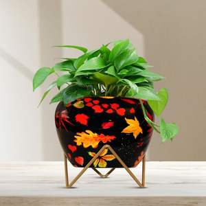 Maceta/Contenedor con Estampado Floral y Soporte de Hierro para Decoración del Hogar y Jardín, Apta para Plantas de Interior y Exterior - Product Image 4