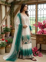 Tenue de soirée pakistanaise Bollywood, ensemble Plazzo, robe de mariée indienne de créateur avec haut brodé et bas évasé, tenue ethnique pour femme