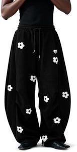 Baggy Wide Leg Sweatpants Flower Embroidery Casual Y2K Elastic Drawstring Lantern Barrel <b>Lounge</b> <b>Trouser</b> Pants - Product Image 6
