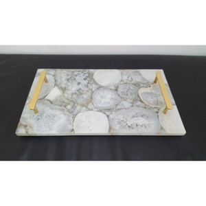 Rectangular <b>Marble</b> Storage Tray With Gold Metal Handles Modern Design Living Room Tabletop Accessory - Product Image 1