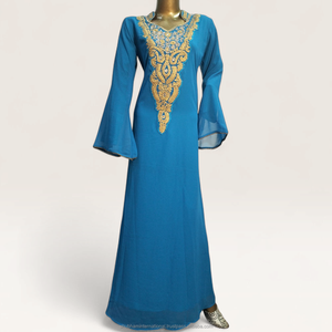 Black Luxury <b>Kaftan</b> Dress with White Embroidered Neckline and Cuff Details <b>for</b> <b>Women</b> Wedding Party Wear - Product Image 4